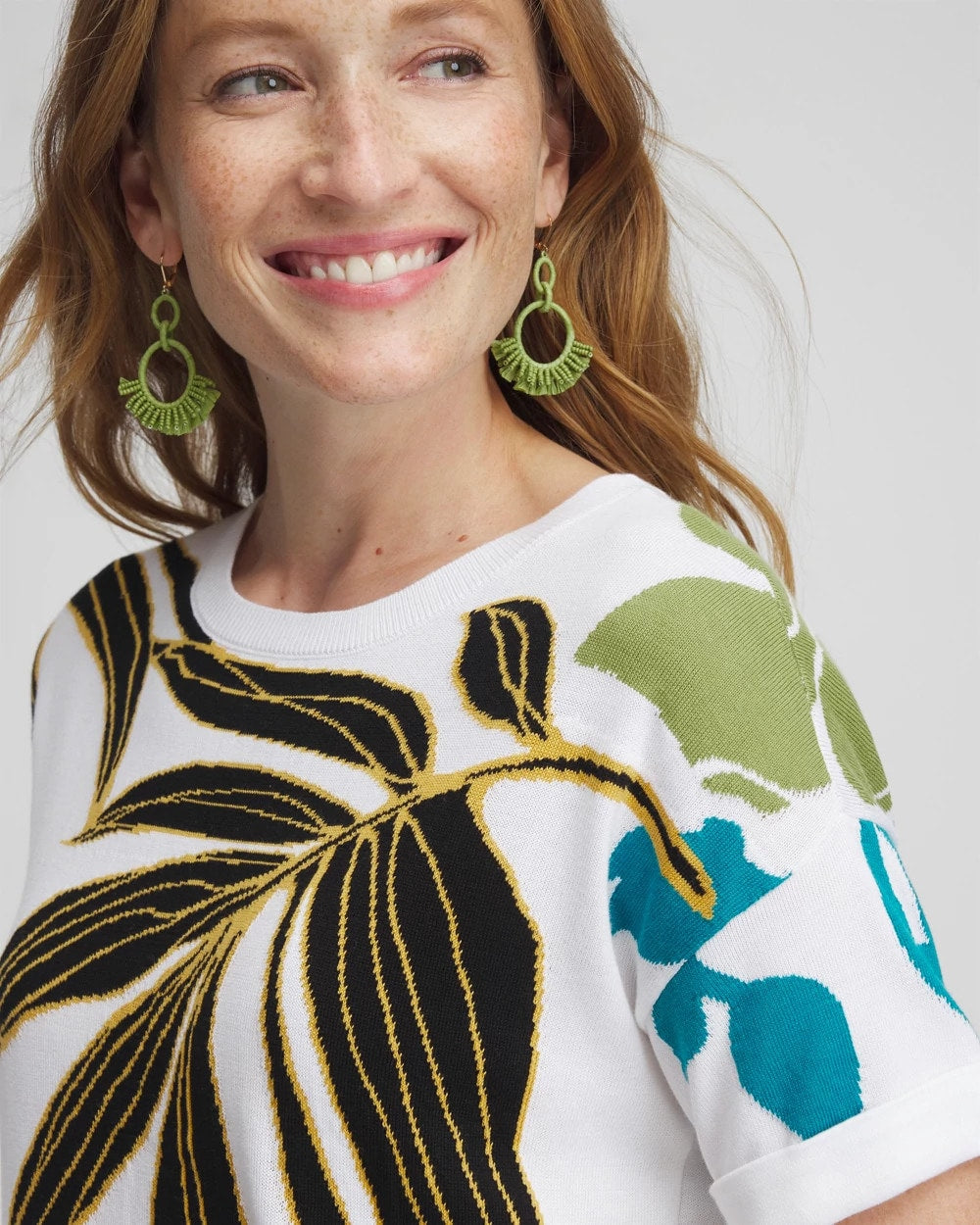 Palm Print Intarsia Pullover - US 4523