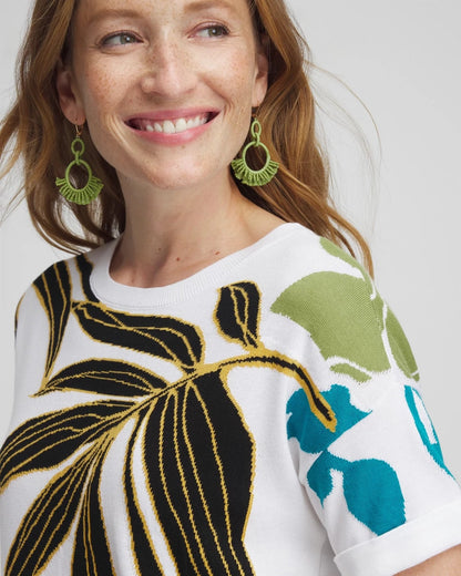 Palm Print Intarsia Pullover - US 4523