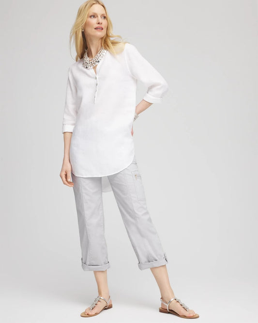 Poplin Cropped Roll Tab Pants - US 3143