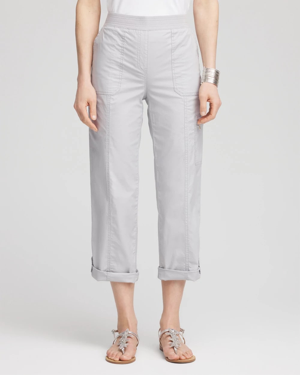 Poplin Cropped Roll Tab Pants - US 3143