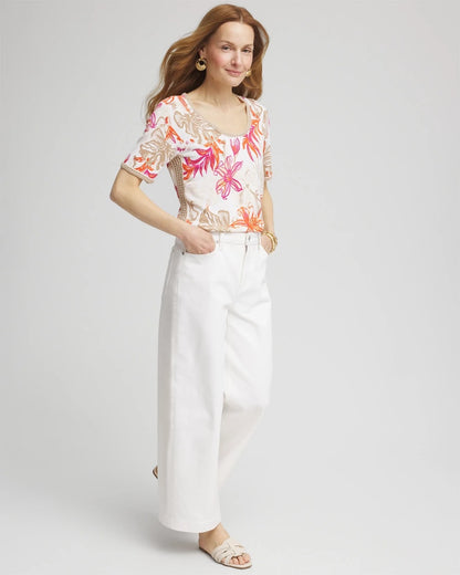 Floral Print Crochet-Trim Pullover Sweater - US 2571