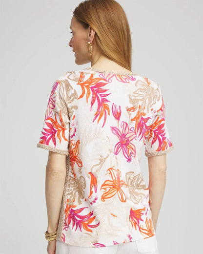 Floral Print Crochet-Trim Pullover Sweater - US 2571