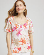 Floral Print Crochet-Trim Pullover Sweater - US 2571