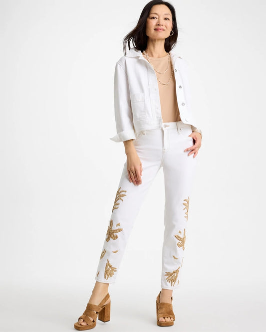 Girlfriend Slim Raffia Palm Crop Jeans - US 7782
