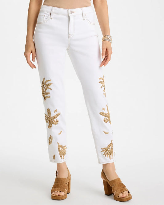 Girlfriend Slim Raffia Palm Crop Jeans - US 7782