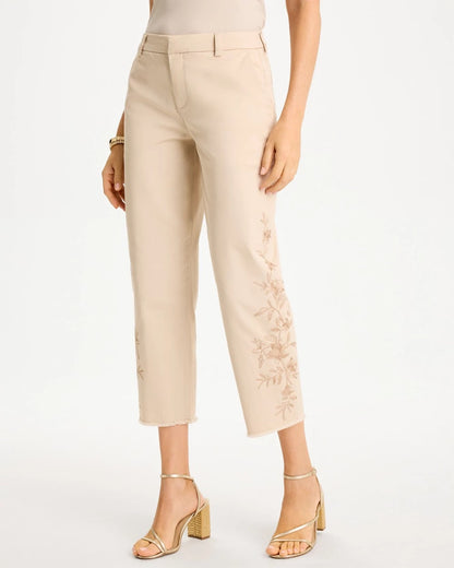 Relaxed Embroidered Fray Crop Pant - US 1903