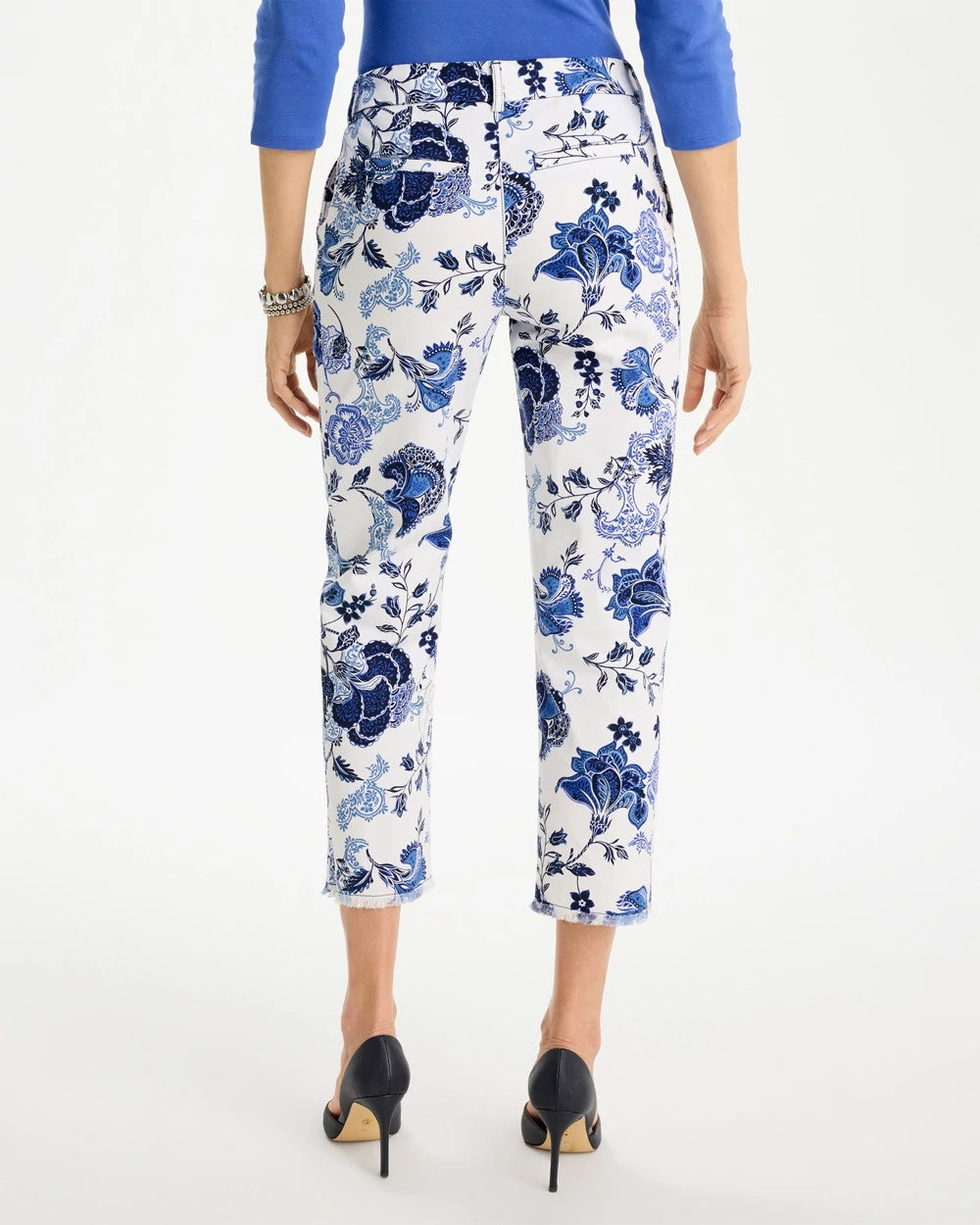 Printed Relaxed Boyfriend Chino Fray Crop Pants - US 3599