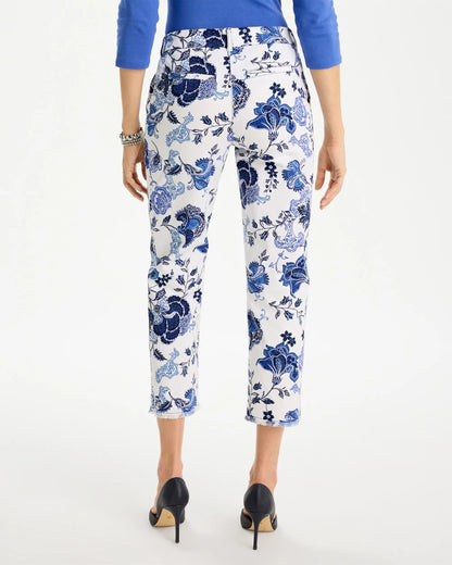 Printed Relaxed Boyfriend Chino Fray Crop Pants - US 3599