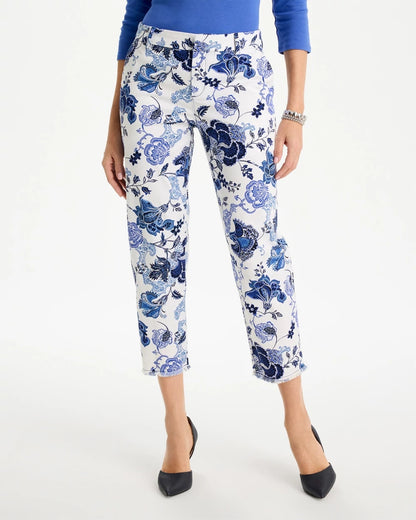 Printed Relaxed Boyfriend Chino Fray Crop Pants - US 3599