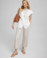 Ribbed Waist Linen Blend Straight-Leg Cropped Pants - US 0433