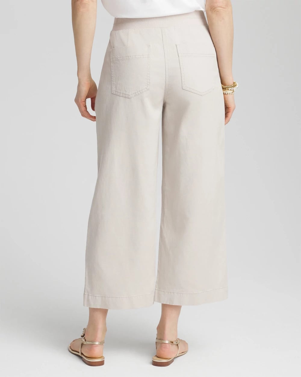 Ribbed Waist Linen Blend Straight-Leg Cropped Pants - US 0433