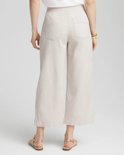 Ribbed Waist Linen Blend Straight-Leg Cropped Pants - US 0433