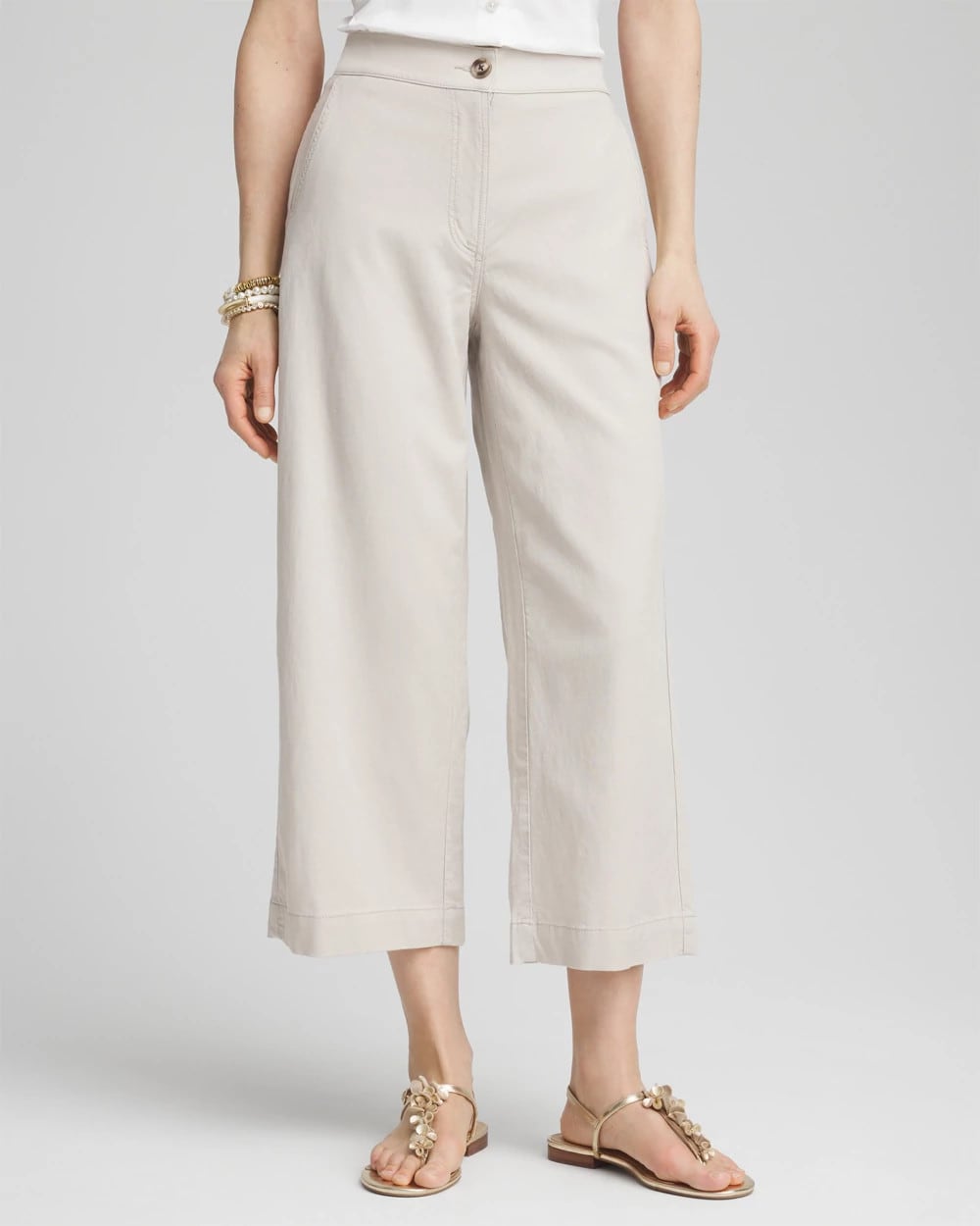 Ribbed Waist Linen Blend Straight-Leg Cropped Pants - US 0433