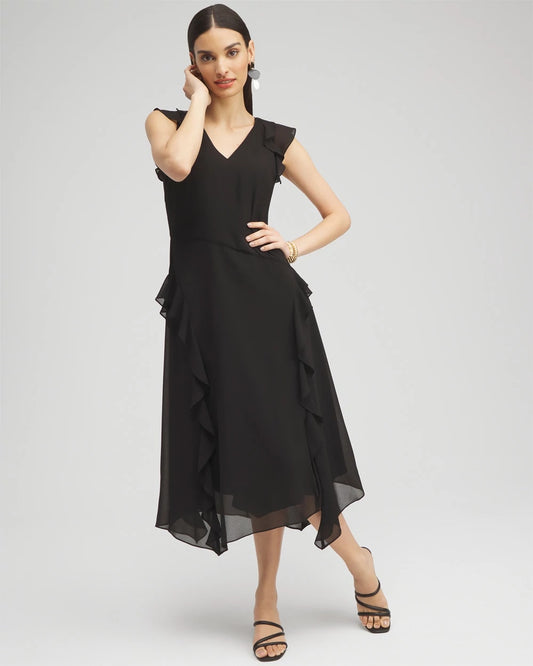 Chiffon Ruffle Midi Dress - US 7634
