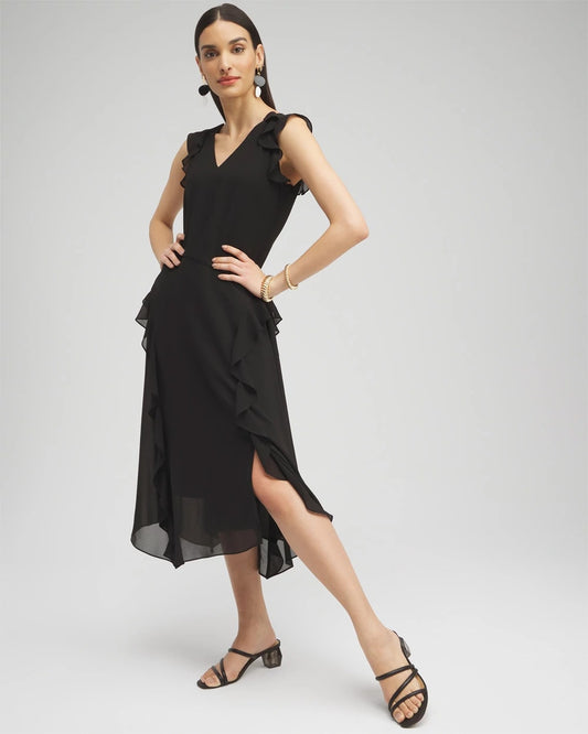Chiffon Ruffle Midi Dress - US 7634