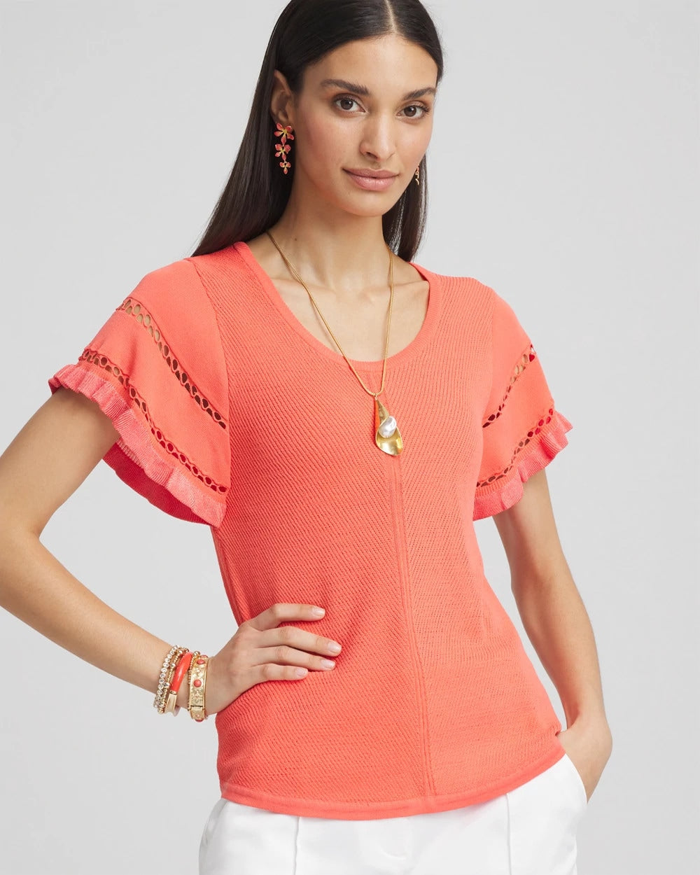 Cutout Short-Sleeved Pullover Sweater - US 8826
