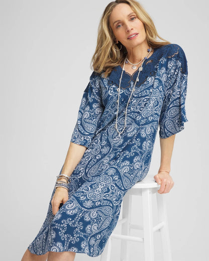 Crepe Lace-Neck Dress - US 7004