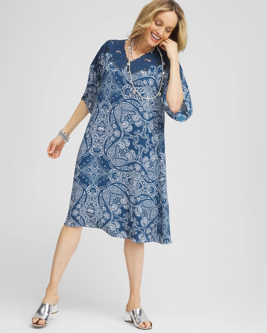 Crepe Lace-Neck Dress - US 7004