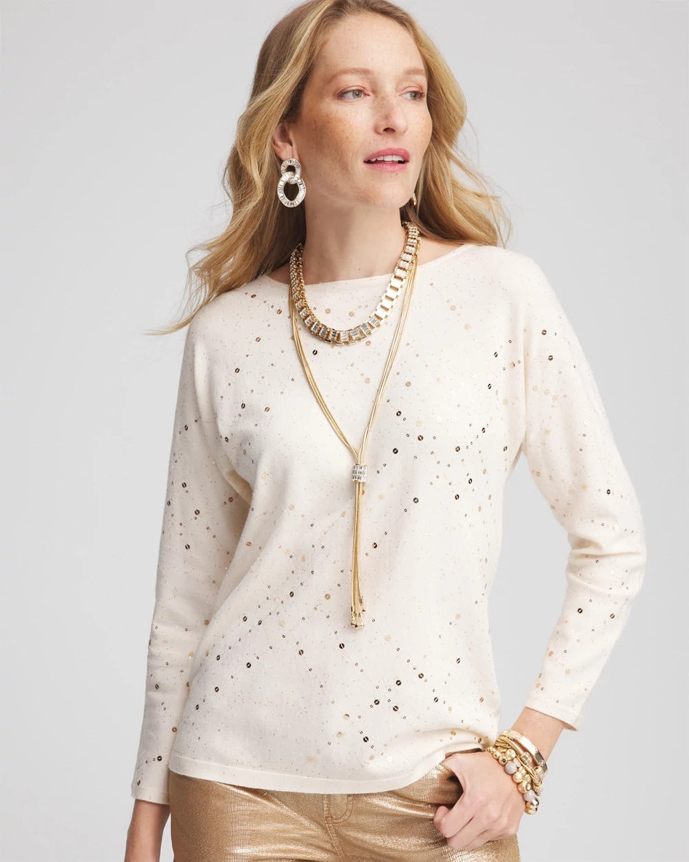 Scattered Sequin Pullover Sweater - US 9996