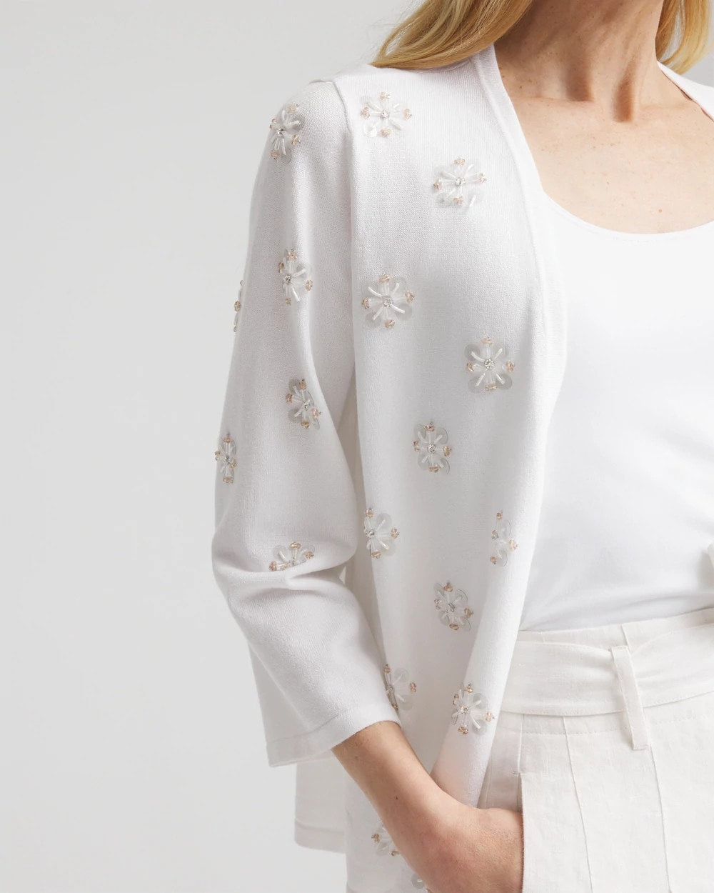 Floral Clear Sequined Cardigan - US 7828