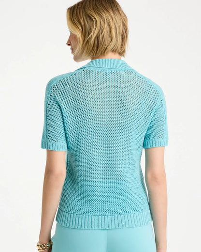 Sequin Pointelle Pullover Polo Sweater - US 7327