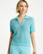 Sequin Pointelle Pullover Polo Sweater - US 7327
