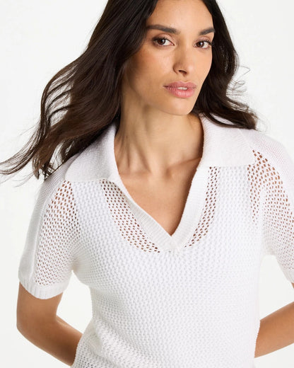 Sequin Pointelle Pullover Polo Sweater - US 2305