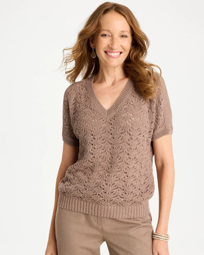 Sequin Pointelle Pullover - US 9561
