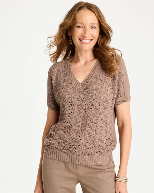 Sequin Pointelle Pullover - US 9561