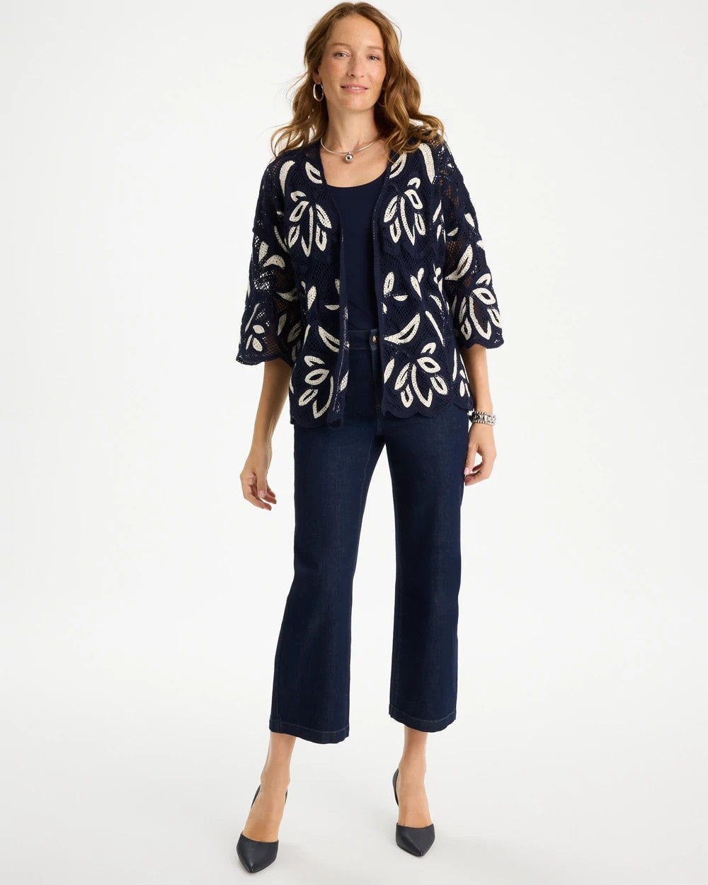 Woven Crochet Lace Contrast Kimono - US 6843