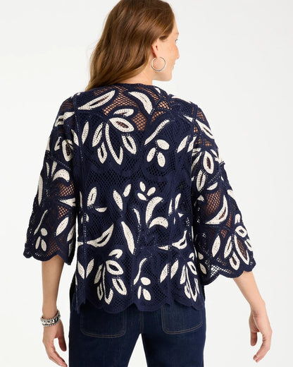 Woven Crochet Lace Contrast Kimono - US 6843