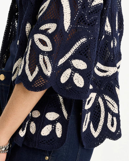 Woven Crochet Lace Contrast Kimono - US 6843