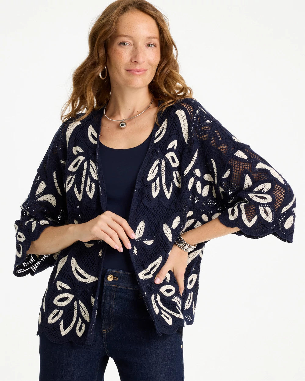 Woven Crochet Lace Contrast Kimono - US 6843
