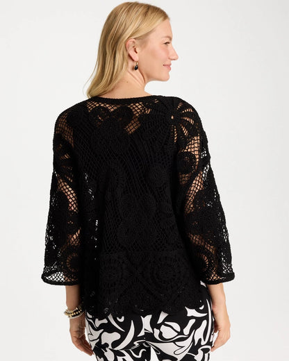 Crochet Lace Sequin Short Kimono - US 9915