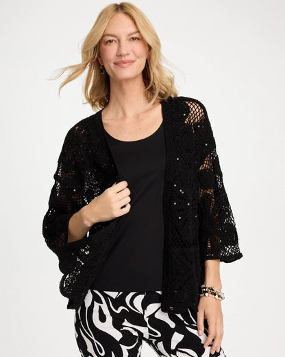 Crochet Lace Sequin Short Kimono - US 9915