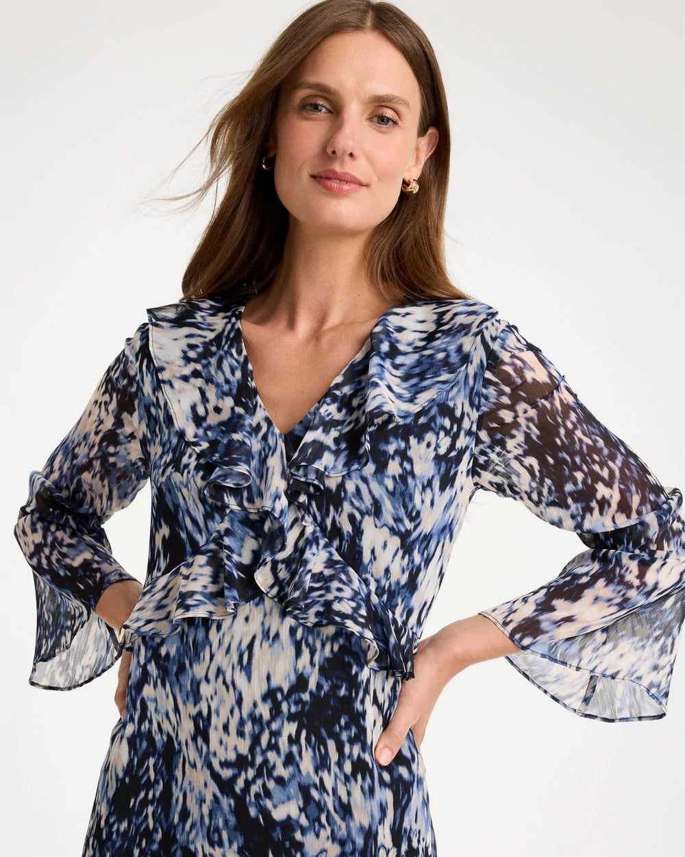 Chiffon Ruffled-Surplice Godet Dress - US 5299