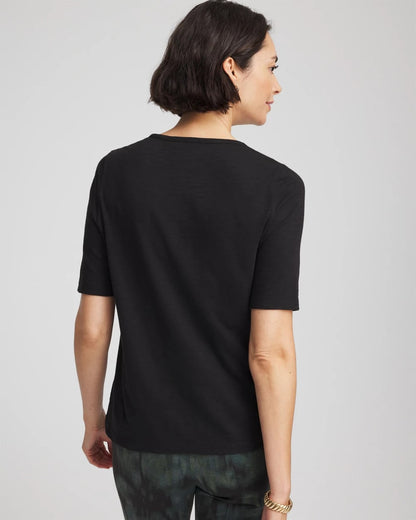 Cotton Slub Crewneck Button Tee - US 5330