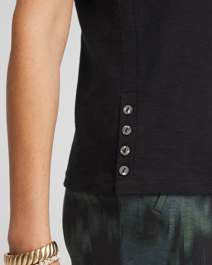 Cotton Slub Crewneck Button Tee - US 5330