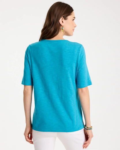 Cotton Slub Crewneck Button Tee - US 0313
