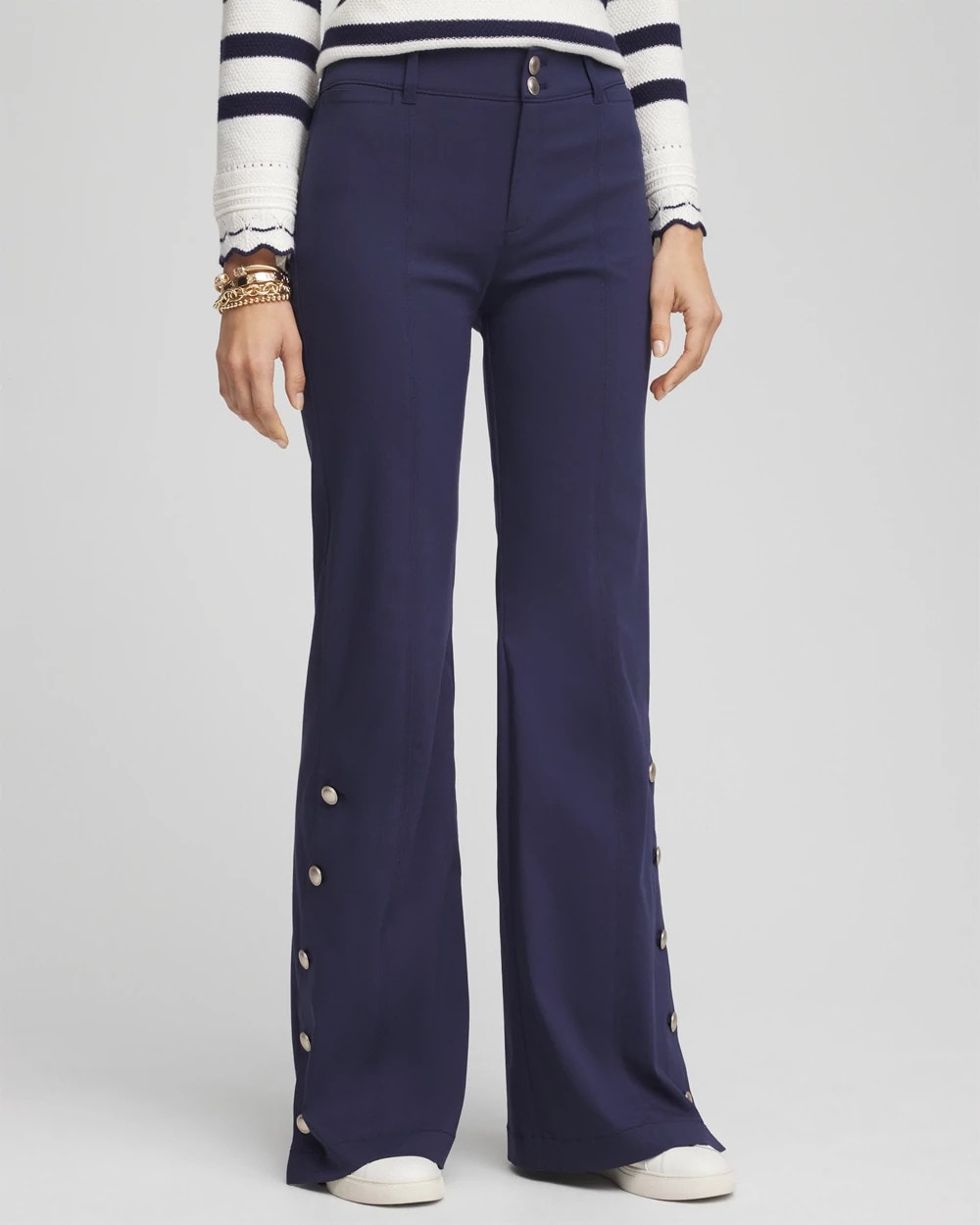 Button Detail Wide-Leg Pants - US 7201