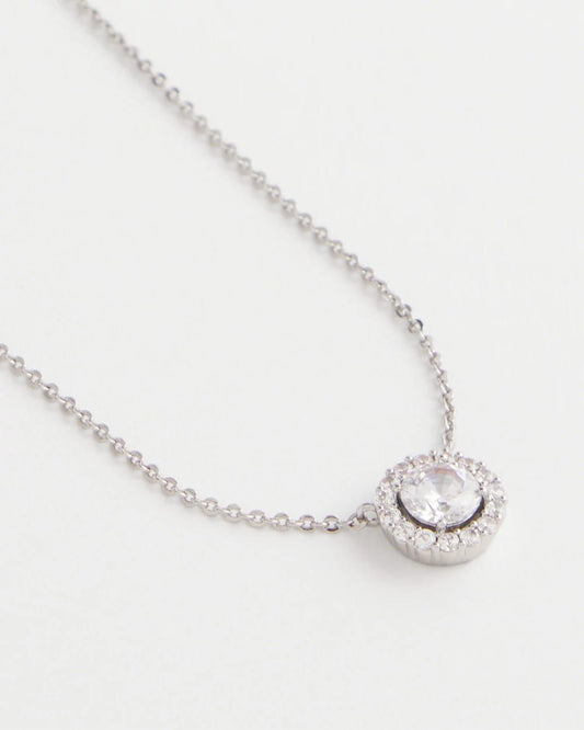 Silver Tone Drop Stone Necklace - US 0614