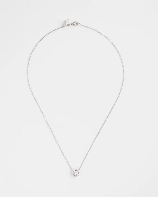 Silver Tone Drop Stone Necklace - US 0614