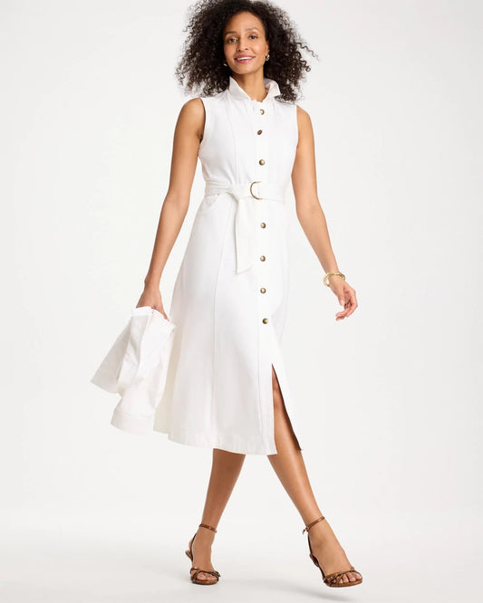 Denim Sleeveless Shirtdress - US 7656
