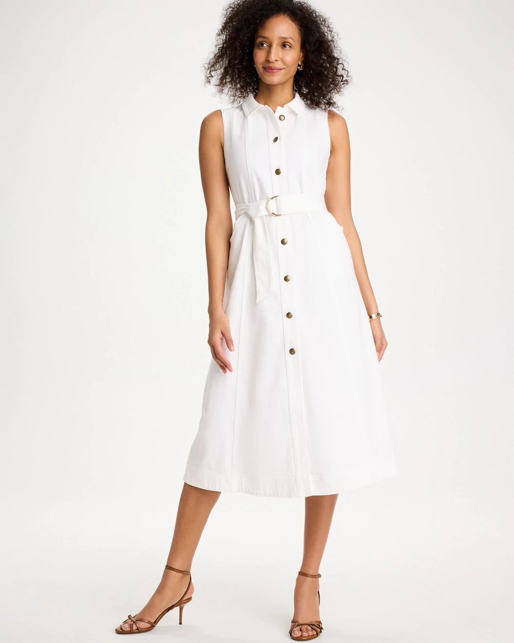 Denim Sleeveless Shirtdress - US 7656
