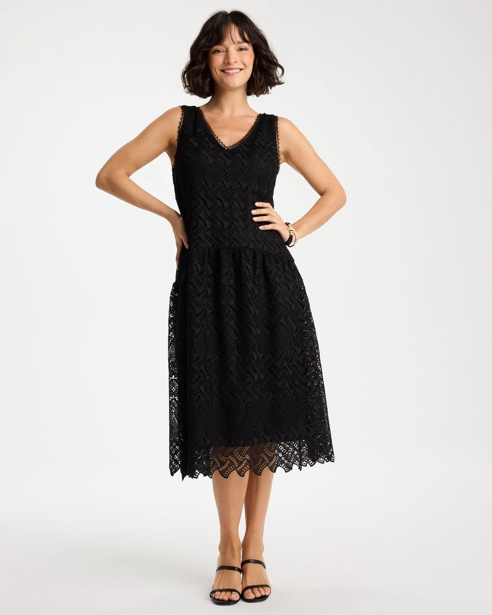 Embroidered Lace Sleeveless Dress - US 9560