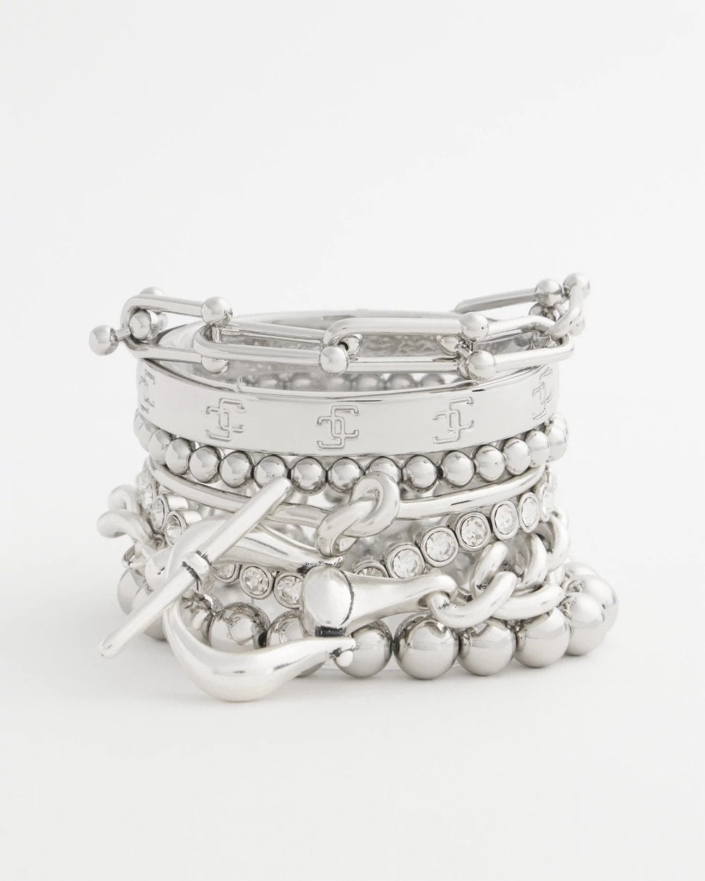 Small Beaded Silver Tone Stretch Bracelet - US 7971