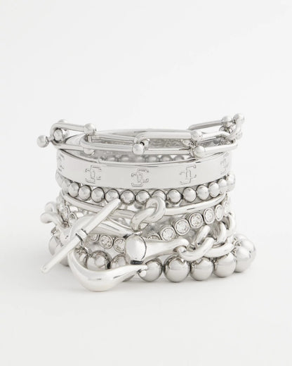Small Beaded Silver Tone Stretch Bracelet - US 7971