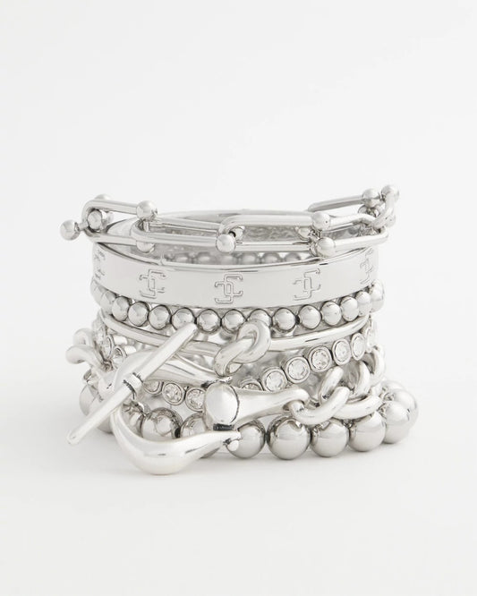 Small Beaded Silver Tone Stretch Bracelet - US 7971