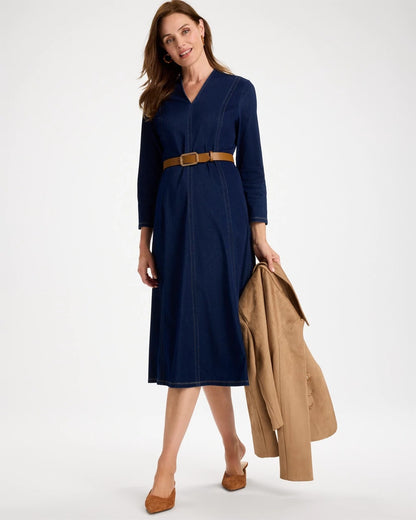 Knit Denim Seamed 3/4 Sleeve Dress - US 3020