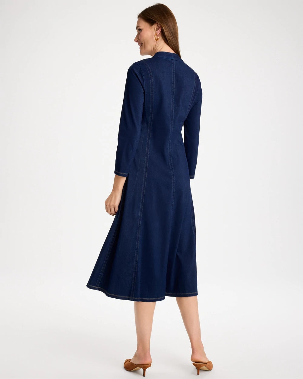 Knit Denim Seamed 3/4 Sleeve Dress - US 3020